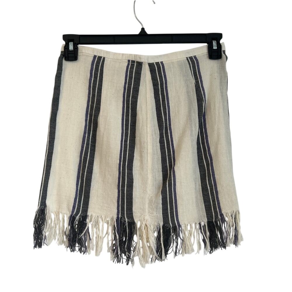 NWOT Lemlem Fringe Hem Mini Skirt, Off-White/Gray Striped, Women's Small (Est.)